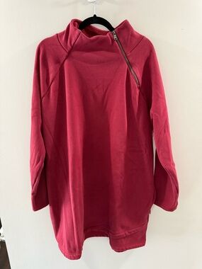 Athleta Red Quarter-Zip Fleece Pullover Dress
